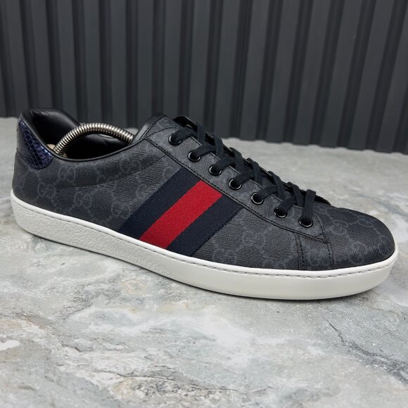 Gucci Ace Web GG Supreme Canvas Monogram Sneakers Gray Leather 9 G 9.5 US 43 EUR - Picture 1 of 13